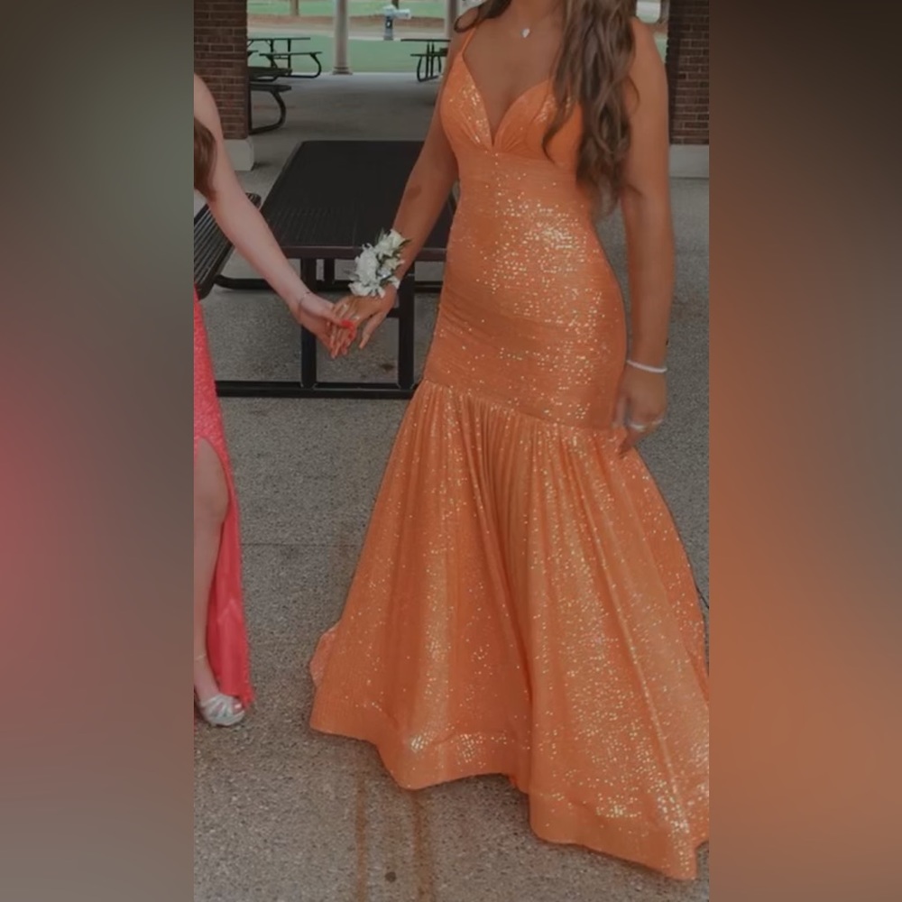 Coral Prom Sequence Long Backless Mermaid Dress - image 5